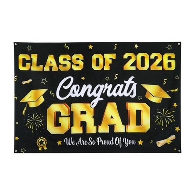 Reusable 2026 Graduation Party Decorations Polyester Backdrop With Gold Text