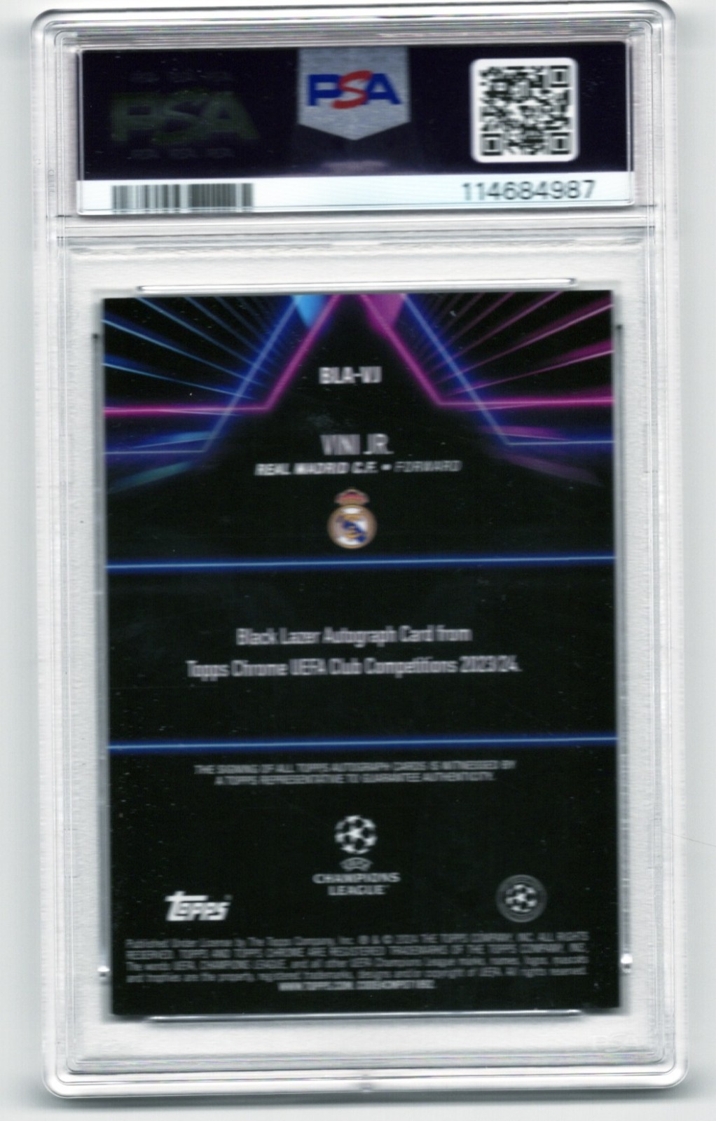2023 Topps Chrome UCC Vinicius Jr Auto Black Lazer Orange /25 #VJ PSA 8 view 2