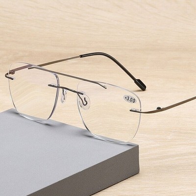 Ultralight Pilot Rimless Progressive Anti-blue Ray Cut Edge Reading Glasses