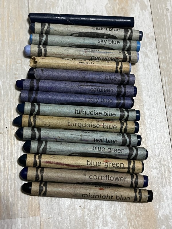Crayola Blue Crayon Cerulean Cadet Cornflower Blue-green Vintage Lot Of 15