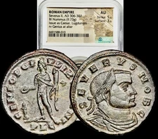 306-307 AD Severus II Ancient Roman 27mm 9.73g BI Nummus Lugdunum Mint NGC AU