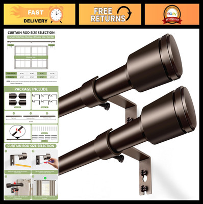 Adjustable 5/8'' Curtain Rods 30-90'' for Windows, Antique Bronze, 2 Pack with Bra