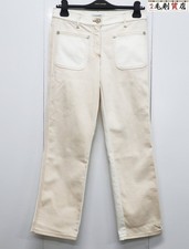 CHANEL Bicolor Straight Denim Pants P58032 V44058 Beige Size 38 Pants Jeans F/S
