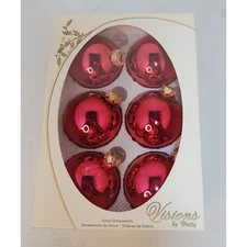 VTG Visions by Holly Set of 6 Red Glass Christmas Ornaments Shiny Round Holiday