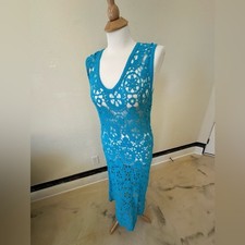 House of Harlow 1960 Turquoise Crochet Midi Dress | Boho Beach Festival Cover Up