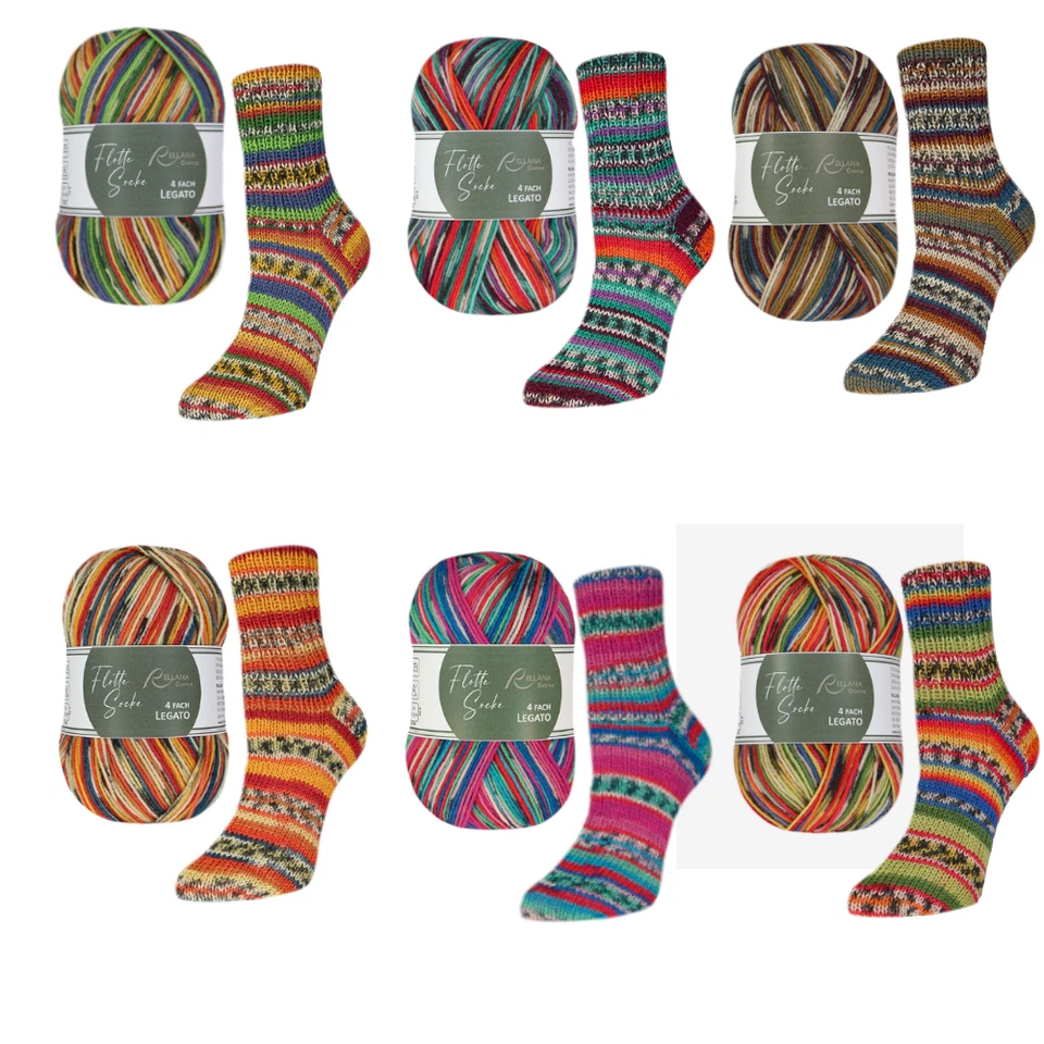 100g Rellana Sockenwolle Flotte Socke Legato Wolle Strumpf Stricken (62,50€/kg)