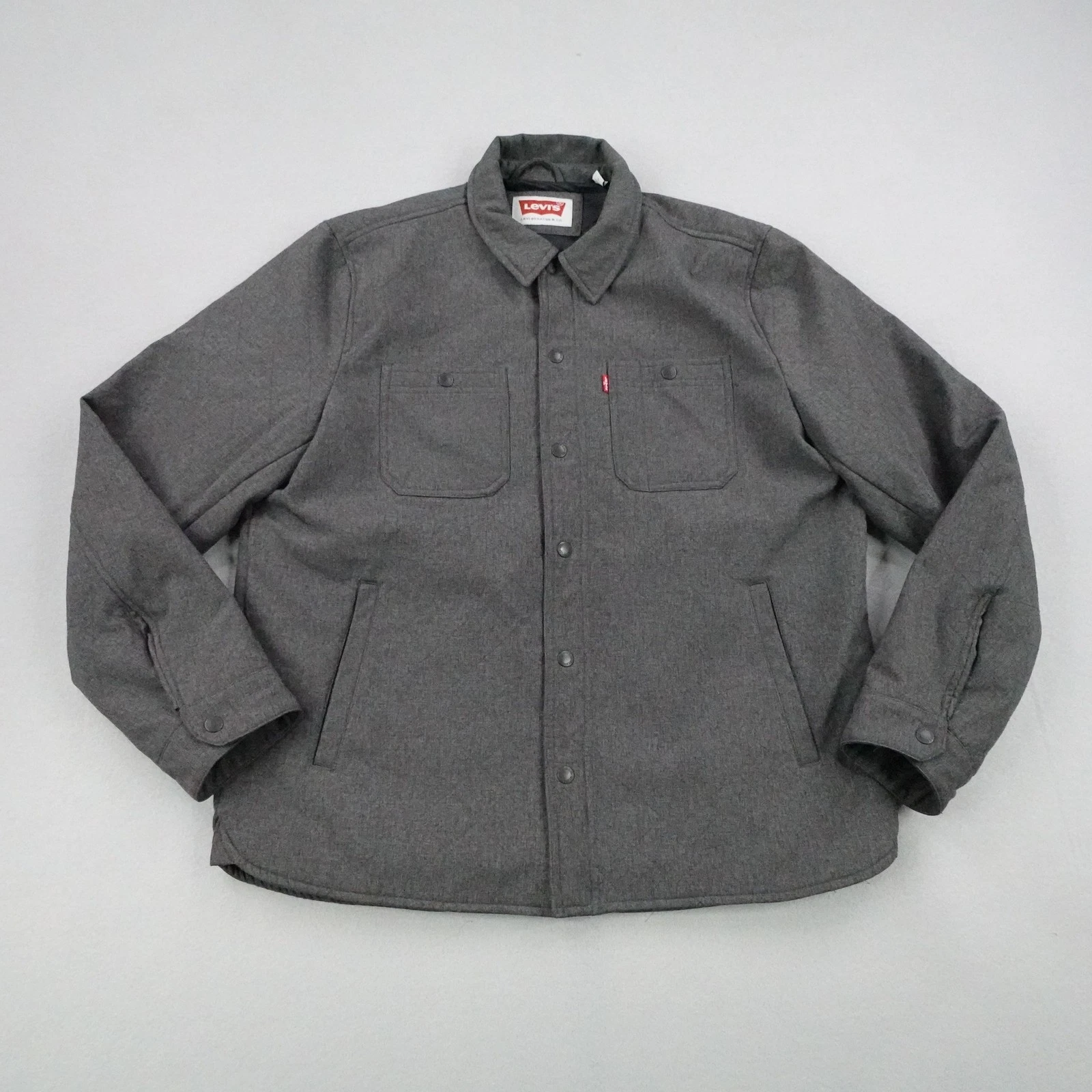 Levis Jacket Mens Large Gray Softshell Insulated Lined Coat Quilted Work Red Tab