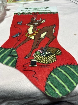 Vintage Jumbo Rudolph The Red Nosed Reindeer Felt Christmas Stocking