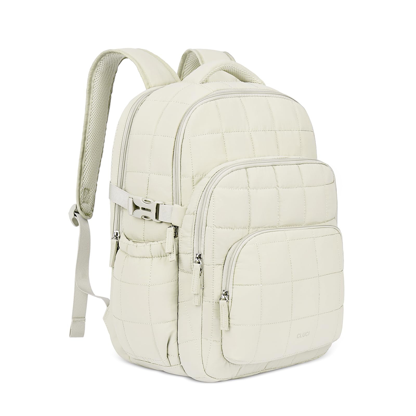 17.3 Inch Puffer Quilted Laptop Backpack for Women - Anti Theft Travel Bag