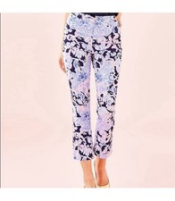 Lilly Pulitzer Floral Ankle Pants Pink Blue Navy Button Accent Women