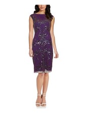 ADRIANNA PAPELL Womens Purple Cap Sleeve Above The Knee Sheath Dress 2