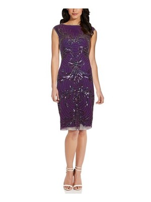 ADRIANNA PAPELL Womens Purple Cap Sleeve Above The Knee Sheath Dress 2