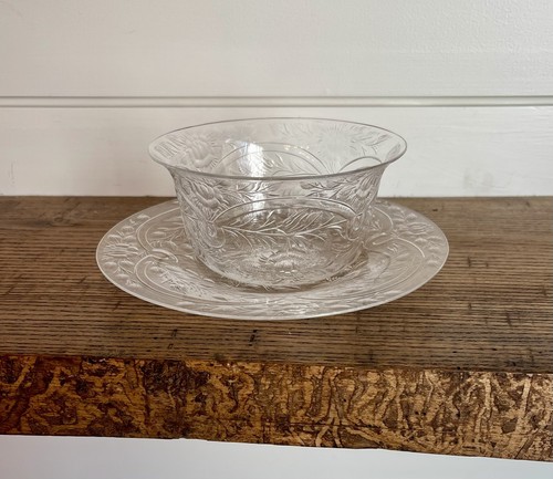 Hawkes-Rock-Crystal Wheel Engraved Finger Bowl with Underplate-C. 1930-Signed - Picture 1 of 6