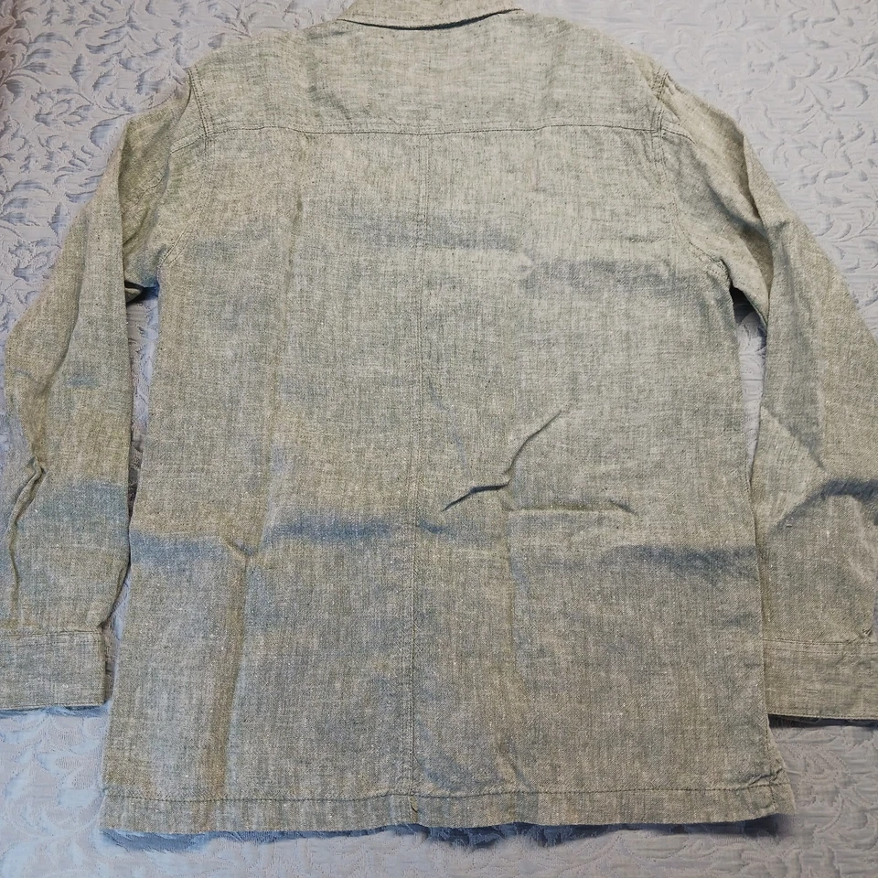 Onia 100% Lino Tareas Chaqueta Para Hombres M Verde Abotonada Chaqueta Sobrecamisa Foto 4 de 4