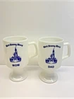 Walt Disney World Mom & Dad Footed White Milk Glass Coffee Mugs Cups Vintage