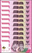 Indonesia 100000 Rupiah, Random Year (2022-2023), P-168, UNC X 10 PCS
