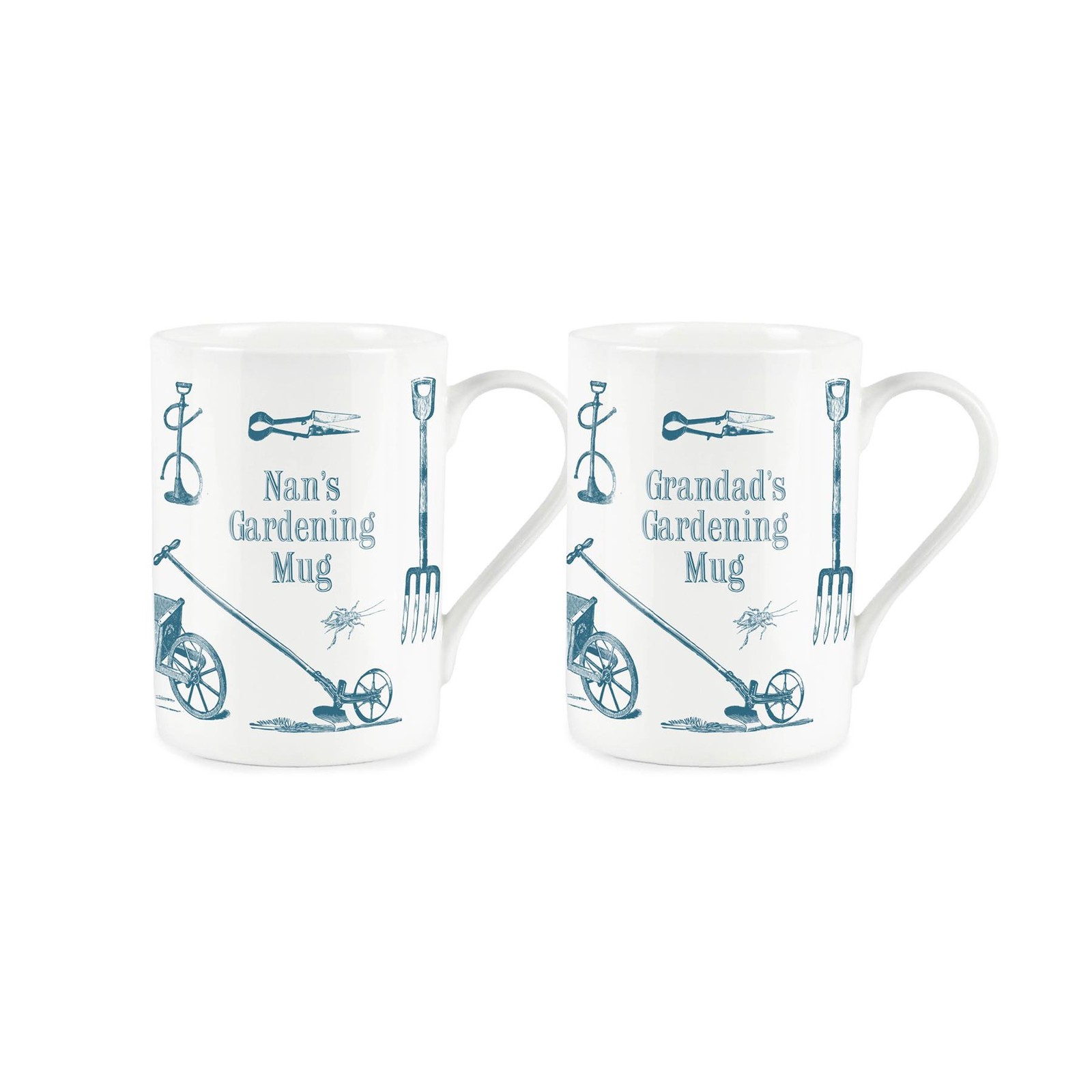 Nan & Grandads Gardening Mugs - Vintage Garden Bone China Cup Set of 2