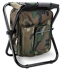 Folding Stool Backpack Insulated Cooler Bag, Collapsible Camping Hunting 