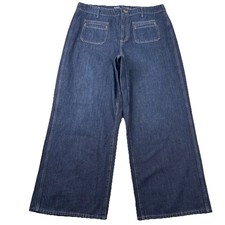 Old Navy Jeans Womens 16 Baggy Wide Leg High Rise Dark Indigo Drapey Denim