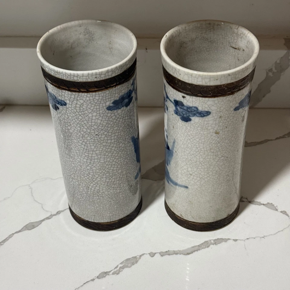 Jarrón chino Nanking porcelana Qing cepillo maceta finales del siglo XIX FIRMADO Foto 3 de 4