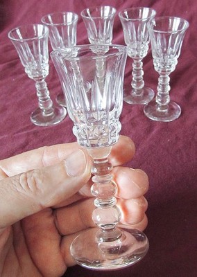 Vtg Bryce Wakefield Cut Crystal 6 Cordial Glasses Triple Ball Stem Barware 1950s