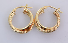 Petite Textured Double Tube Huggie Hoop Earrings in 14k Yellow Gold