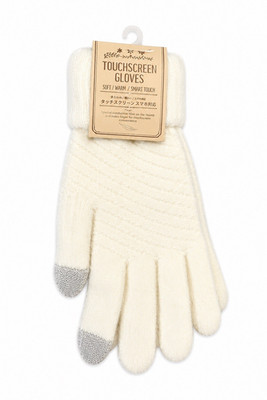 Women s Ivory Knit Touchscreen Gloves, Gray Fingertips, Ribbed Cuff, One Size