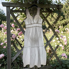 Maxi Sundress White Embroidered Sleeveless Cotton Summer Dress Babydoll Boho XL