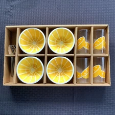 Grapefruit Breakfast Set of 4 Pier 1 Grapefruit Bowls, Glasses and Spoons New 