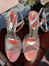 Nina Women's Silver Strappy Stiletto Heels Braided Formal Evening Shoes 7.5