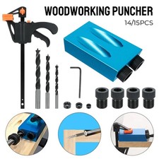 15PCS Pocket Hole Jig Kit Woodworking Guide Oblique Drill Angle Hole Locator UK