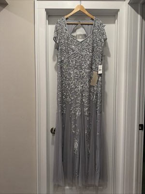 adrianna papell silver beaded dress Adrianna Papell Beaded Floral Godet Gown main image 1