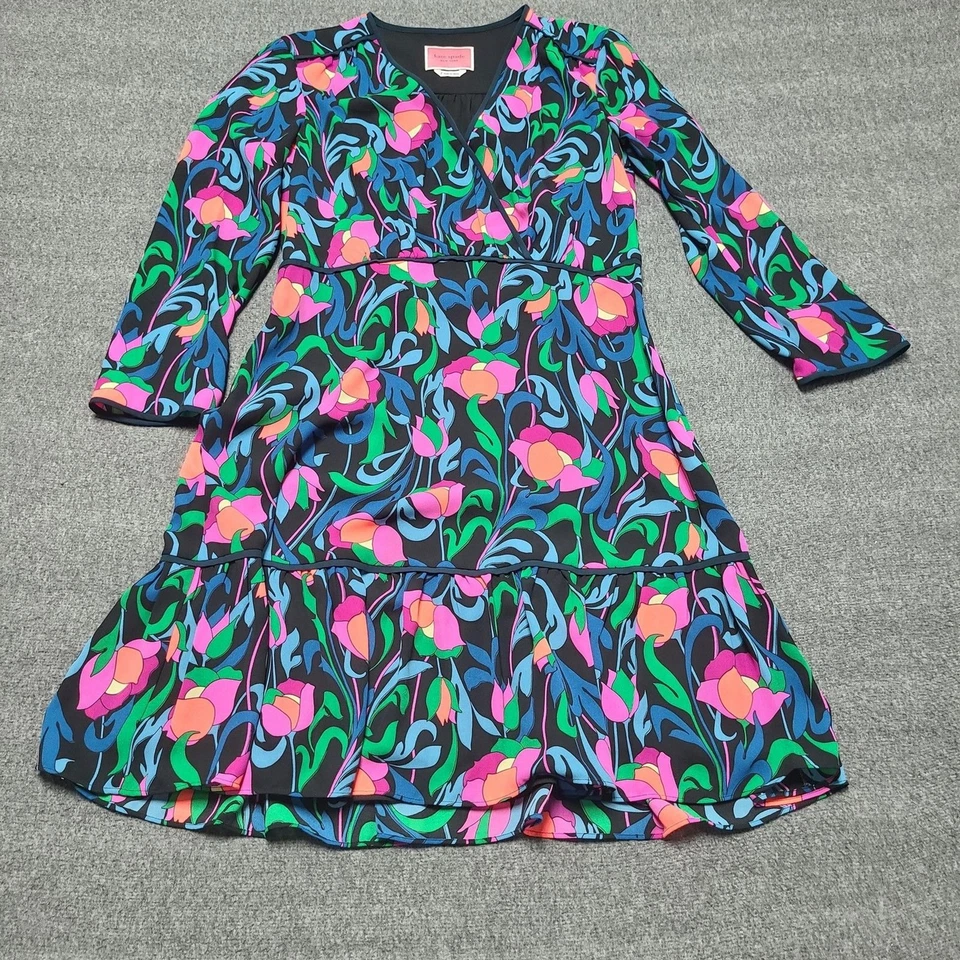 Vestido Kate Spade para mujer talla 2 estampado floral multicolor manga 3/4 cuello en V Foto 2 de 4