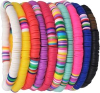 10 Bunte Heishi ArmbäNder Polymer Clay Boho Surfer Vinyl Scheiben Armband