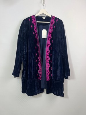 Monsoon Leah Embroidered Velvet Open Kimono BoHo Pockets  Size XXL 2416