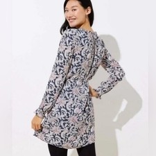 Loft Paisley Print Floral Prairie Split Neck Long Sleeve Belted Dress Medium