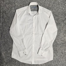 Twillory Performance Shirt Men 17 36-37 Tailored Fit White Blue Check Button Up