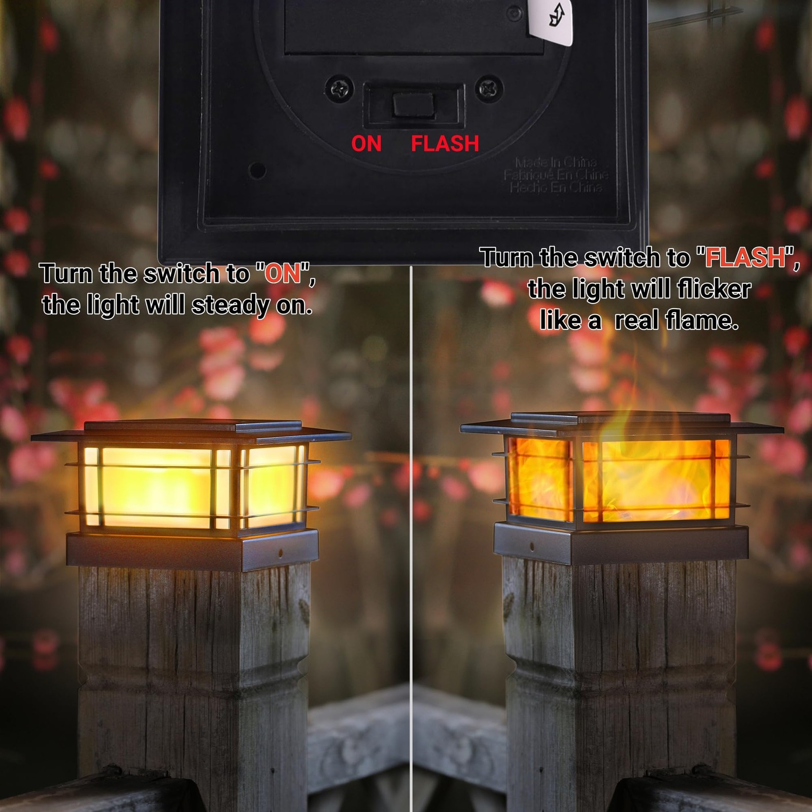 8 Pack Solar Post Cap Lights Outdoor with Flickering Flame Light, Fence Post ...