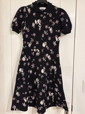 Valentino Floral Knit A-Line Dress M Black Short Sleeve Elegant Lightweight