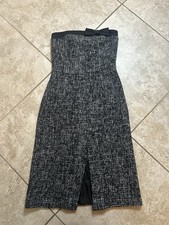 Express Strapless Wool Mini Cocktail Bow Tweed Grey Black Zip Dress Womens 6