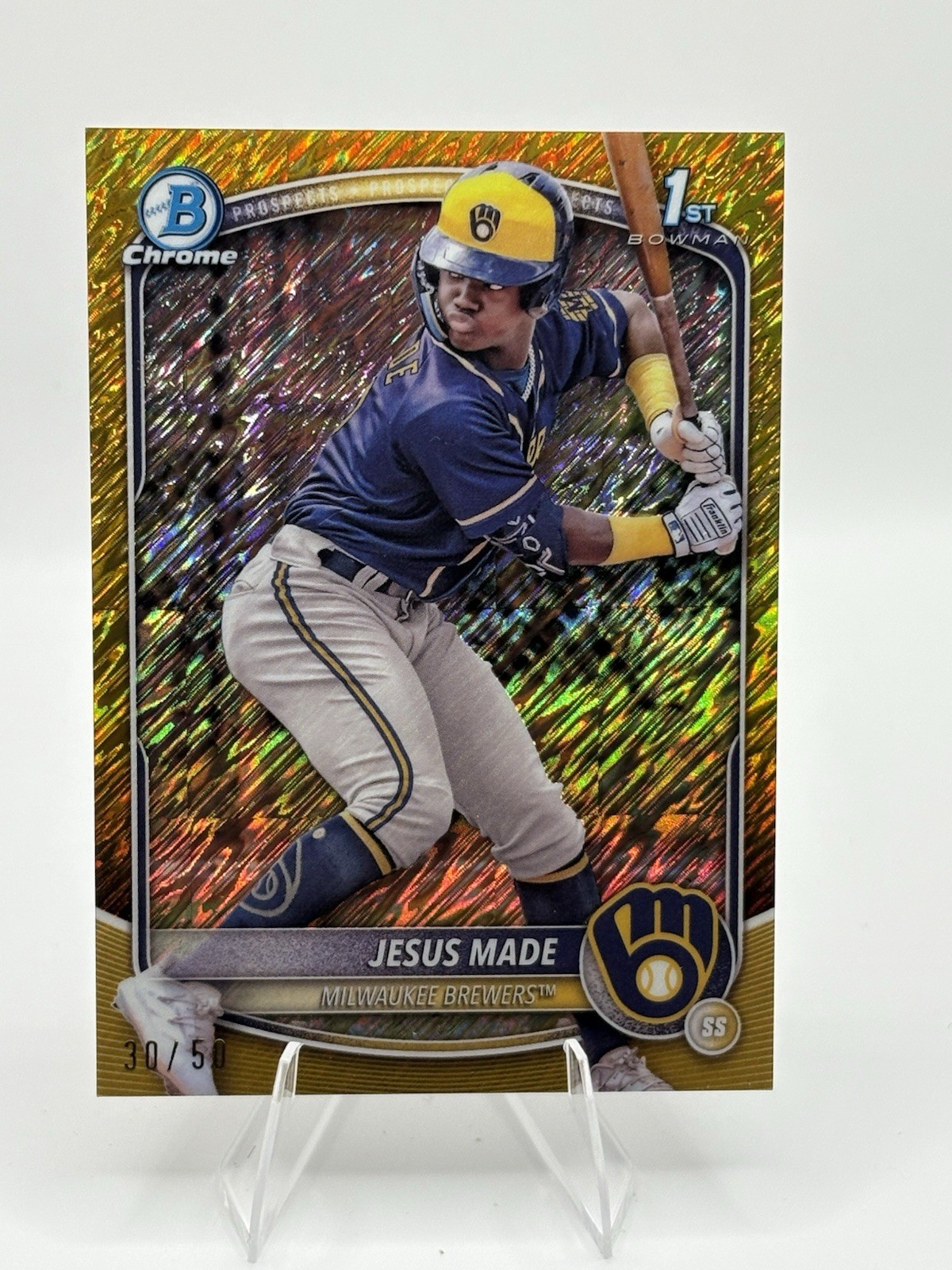 2025 Bowman 1st Jesus Made #BCP-50 Chrome Prospects Gold Shimmer 30/50 Rookie RC