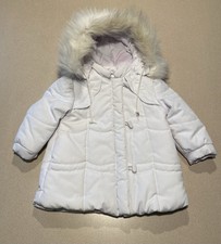 Vtg 1980s Girls White Winter Coat Jacket Size 3T Fur Trimmed Hood F.W. Fischer