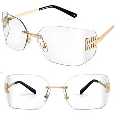 Gold  Clear Shield Sunglasses Rimless Luxury Modern Elegant Stylish For Women