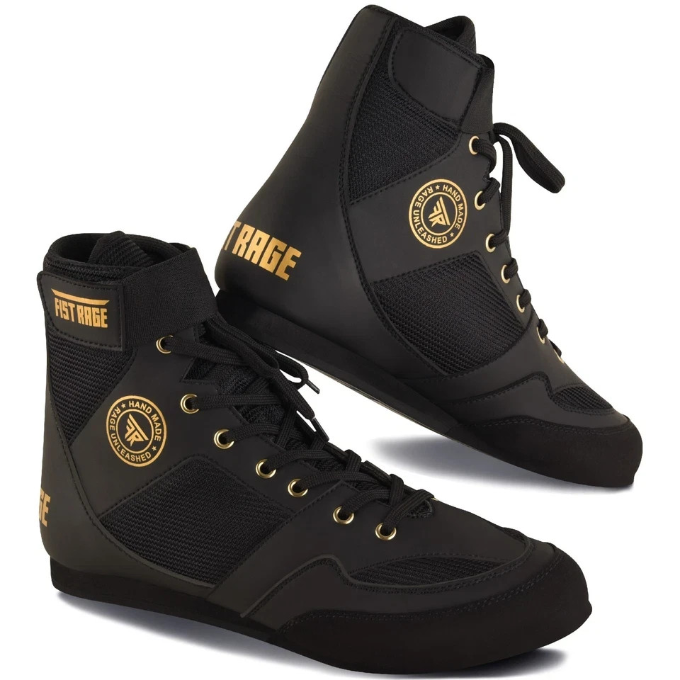 Pro Boxing Shoes by fistarge  Black Synthetic Lace Up Athletic Boxing Shoes
