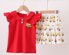 Honeydew Baby Girl School Days Red Bus Embroidered Skort Set  Size 12M NEW