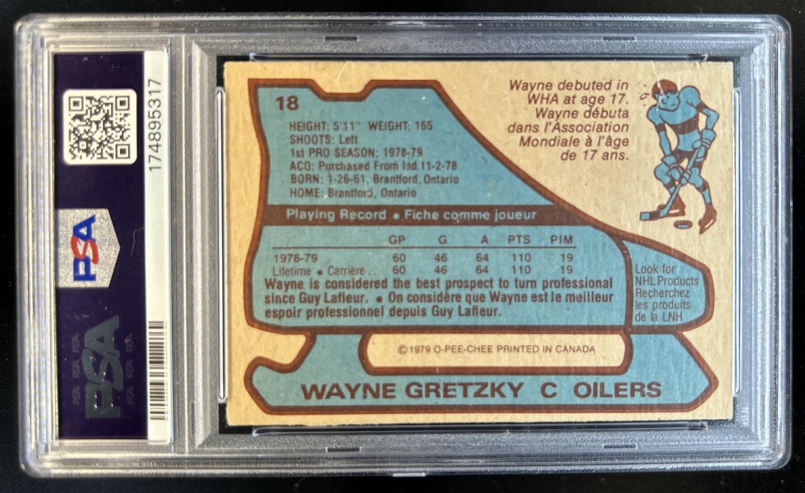 1979-80 O-Pee-Chee Wayne Gretzky Rookie RC #18 Oilers PSA 2 view 2