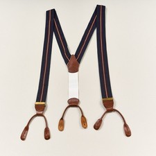 DOONEY BOURKE Suspenders Navy Burgundy Stripe Ribbon Leather Button Braces UK