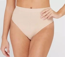 Assets by Spanx Shaping Thong Women 1X Beige Light Compression Stretch Smoothing