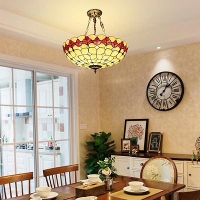 Vintage Pendant Light Fixtures, 20 Inch Stained Glass Hanging Lamp