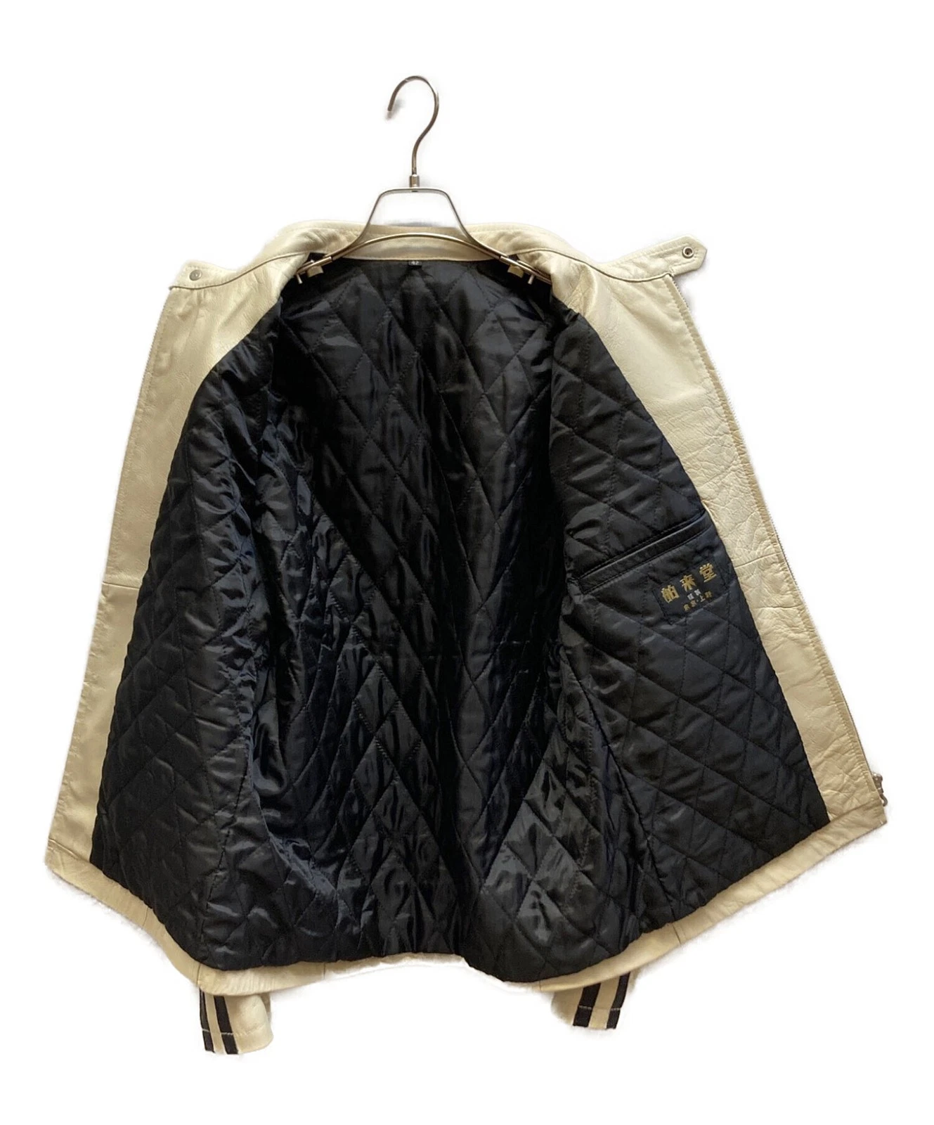 Hakuraido Single Leather Riders Jacket Men's Size 42 Black/Ivory image 3